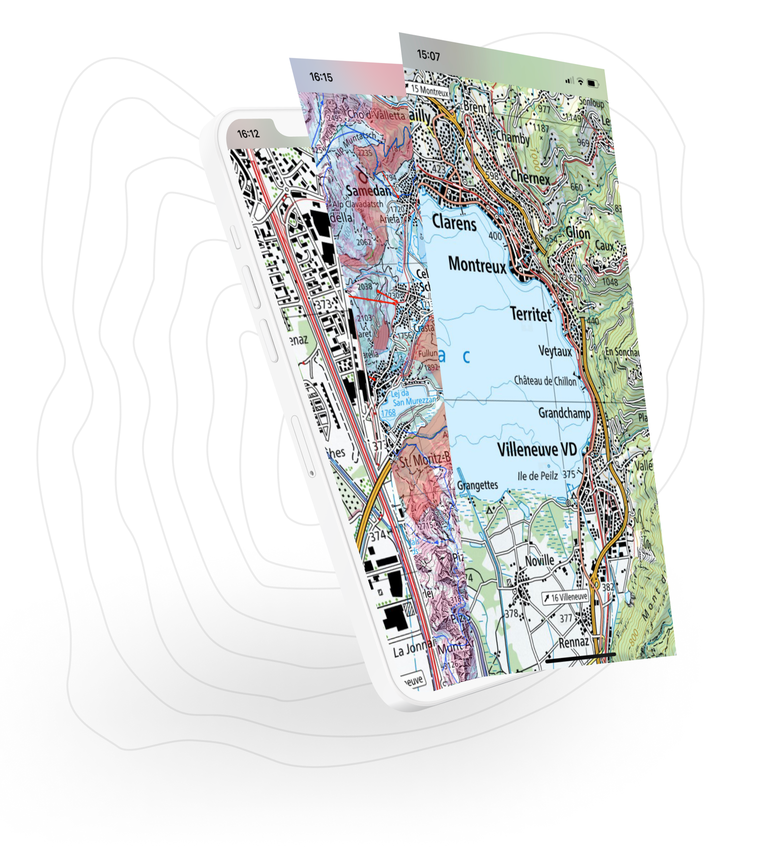 Smartphone-Abbildung mit Demonstration verschiedenen Kartenlayers